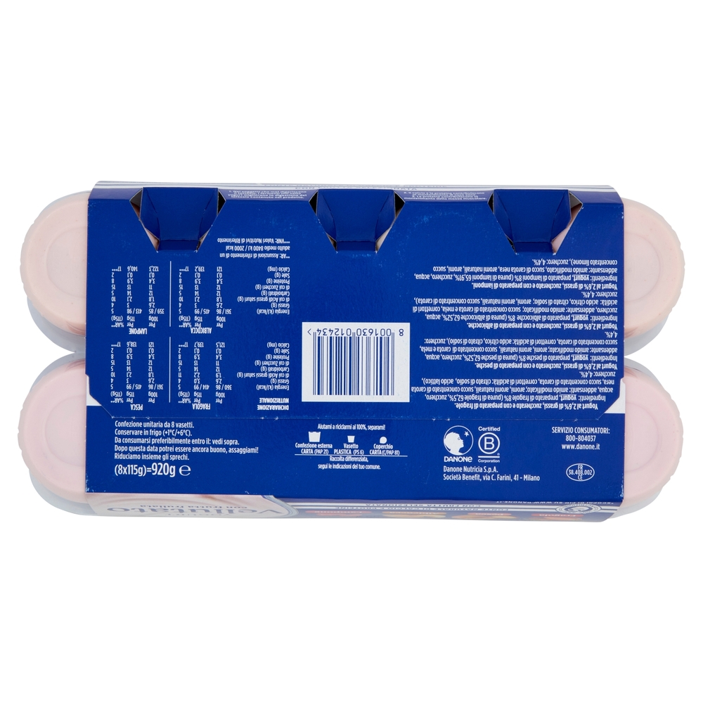 DANONE Yogurt Vellutato con Frutta Frullata, Fonte Naturale di Calcio e Proteine, 8x115g